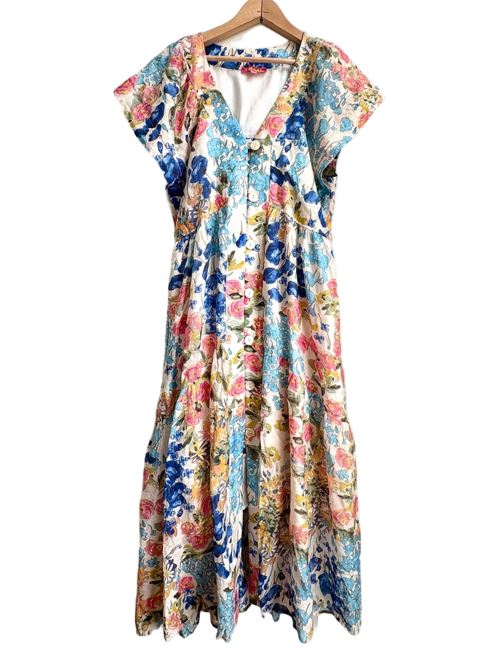 THML Beautiful Feminine Floral Dress V neck Midi Cottagecore Flower print Dress